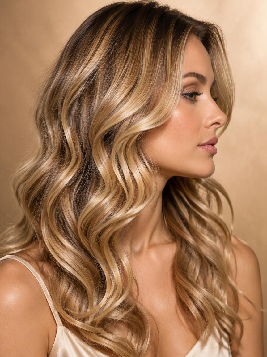 Balayage blond miel ondulé